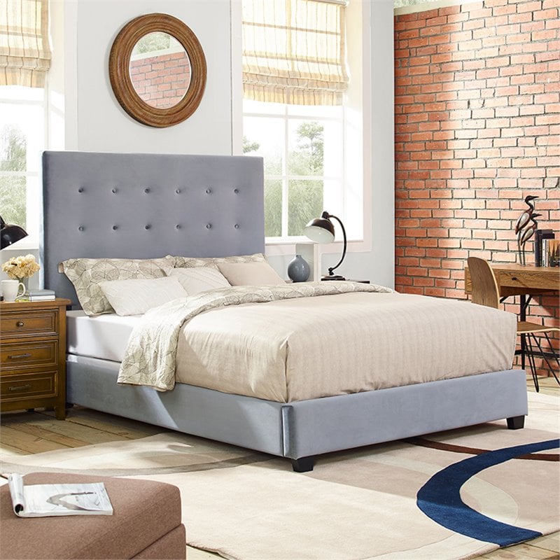 Crosley Furniture Reston Microfiber Upholstered King Panel Bed in Shale