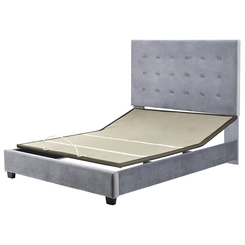 Crosley Furniture Reston Microfiber Upholstered King Panel Bed in Shale