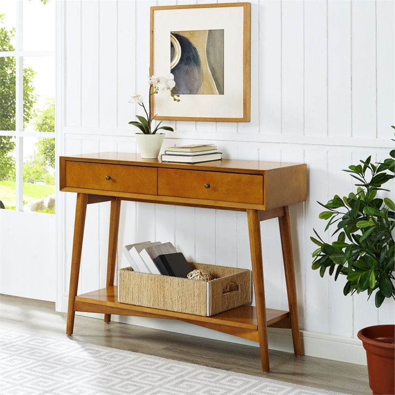 Crosley Furniture Landon 2 Drawer Wood Console Table in Acorn Brown