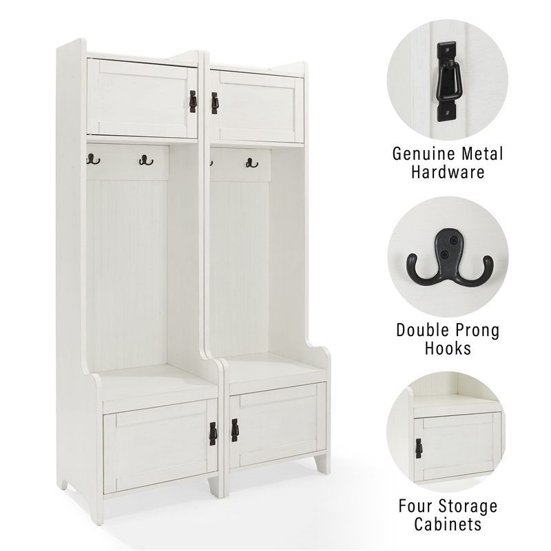 Crosley Furniture Fremont Wood Hall Tree in Distressed White (Set of 2)