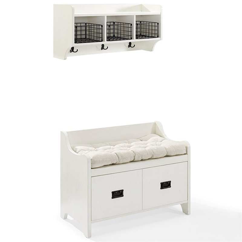Crosley Fremont 2 Piece Hall Tree Set in Distressed White