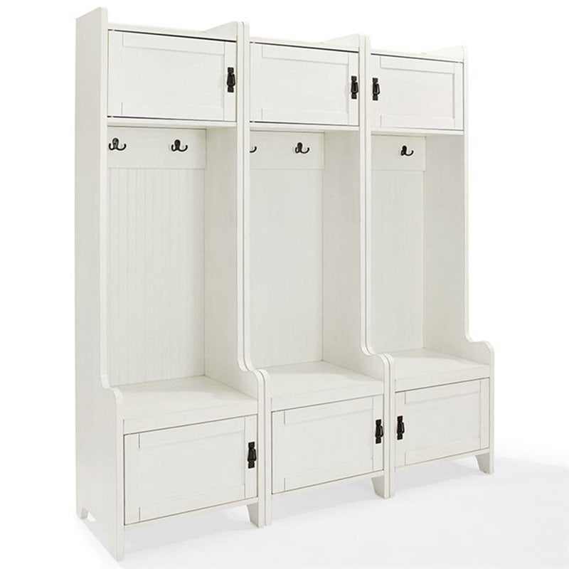 Crosley Fremont Hall Tree in Distressed White (Set of 3 ...