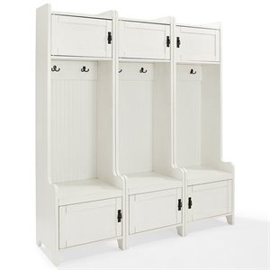 Crosley Furniture Fremont Wood Hall Tree in Distressed White (Set of 3)
