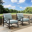 Crosley Furniture Kaplan Metal Patio Fabric Arm Chair in Mist Green (Set of 2)