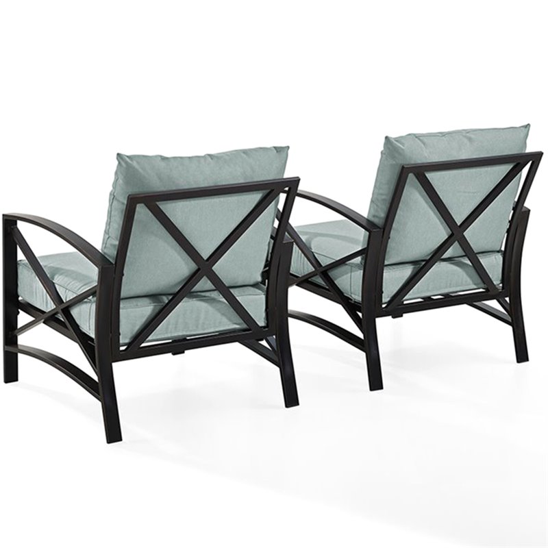 Crosley Furniture Kaplan Metal Patio Fabric Arm Chair in Mist Green (Set of 2)