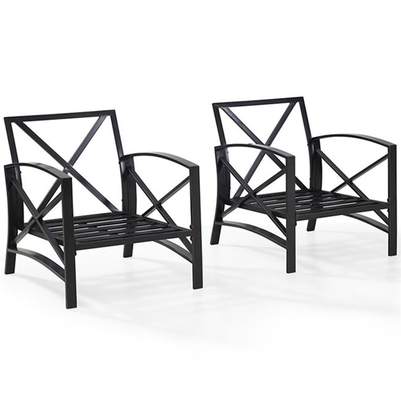 Crosley Furniture Kaplan Metal Patio Fabric Arm Chair in Mist Green (Set of 2)