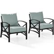 Crosley Furniture Kaplan Metal Patio Fabric Arm Chair in Mist Green (Set of 2)