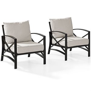 crosley kaplan metal patio arm chair in oatmeal and oil bronze (set of 2)