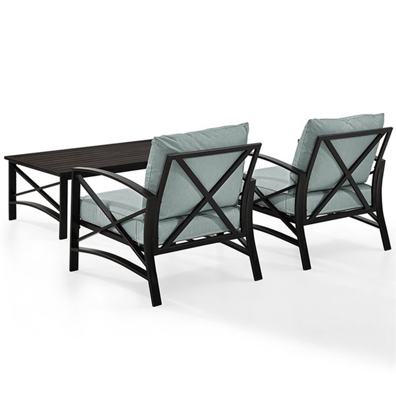 Crosley Furniture Kaplan 3Pc Fabric Conversation Set in Oil Bronze/Mist Green