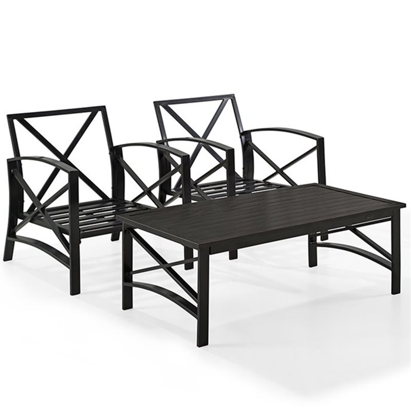 Crosley Furniture Kaplan 3Pc Fabric Conversation Set in Oil Bronze/Mist Green