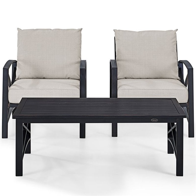 Crosley Furniture Kaplan 3Pc Fabric Conversation Set in Oil Bronze/Oatmeal