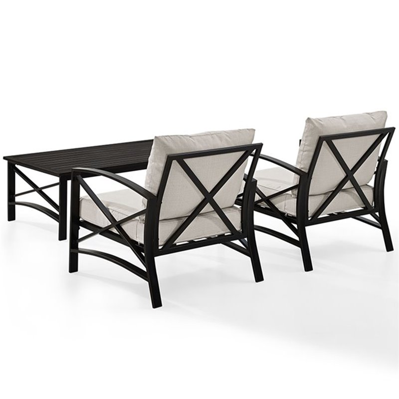 Crosley Furniture Kaplan 3Pc Fabric Conversation Set in Oil Bronze/Oatmeal