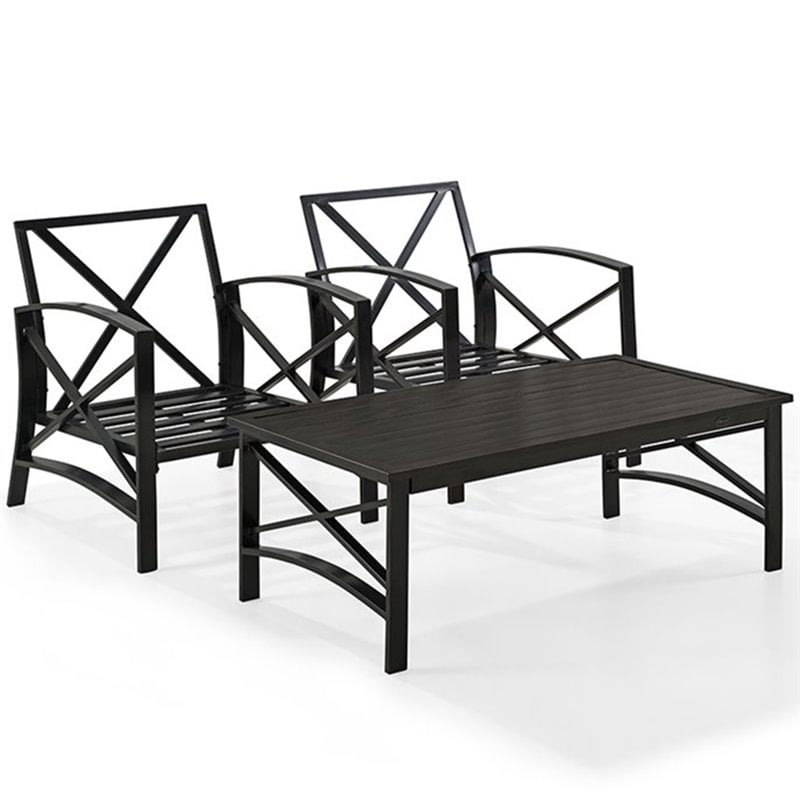 Crosley Furniture Kaplan 3Pc Fabric Conversation Set in Oil Bronze/Oatmeal