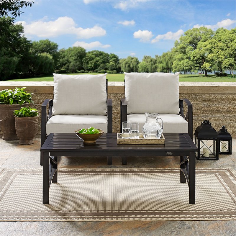 Crosley Furniture Kaplan 3Pc Fabric Conversation Set in Oil Bronze/Oatmeal