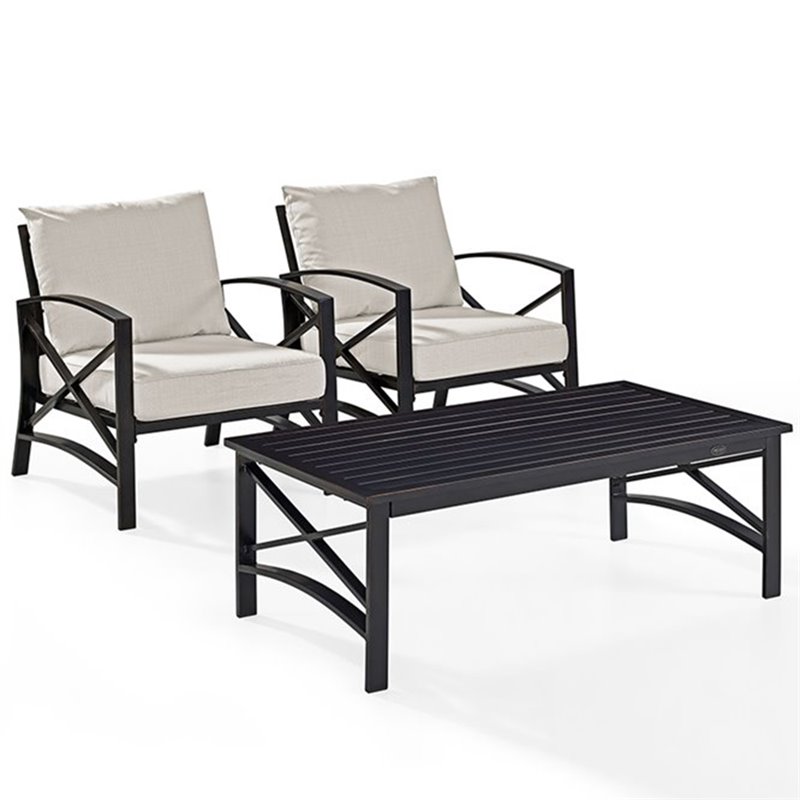 Crosley Furniture Kaplan 3Pc Fabric Conversation Set in Oil Bronze/Oatmeal