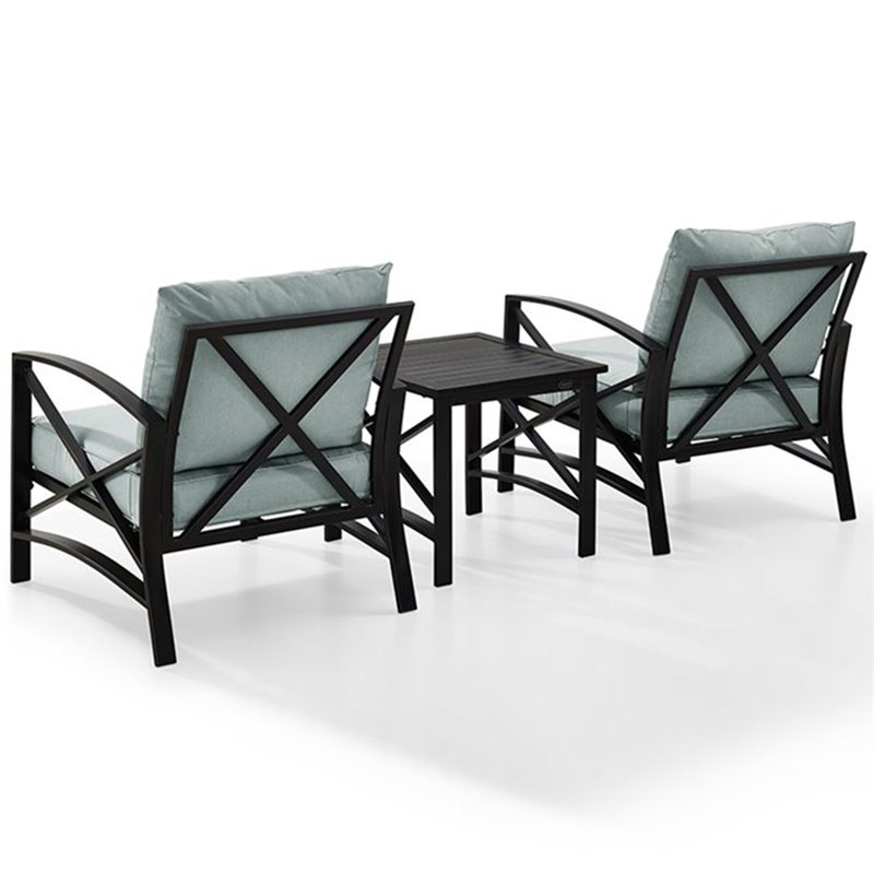 Crosley Furniture Kaplan 3Pc Fabric Conversation Set in Oil Bronze/Mist Green