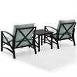 Crosley Furniture Kaplan 3Pc Fabric Conversation Set in Oil Bronze/Mist Green