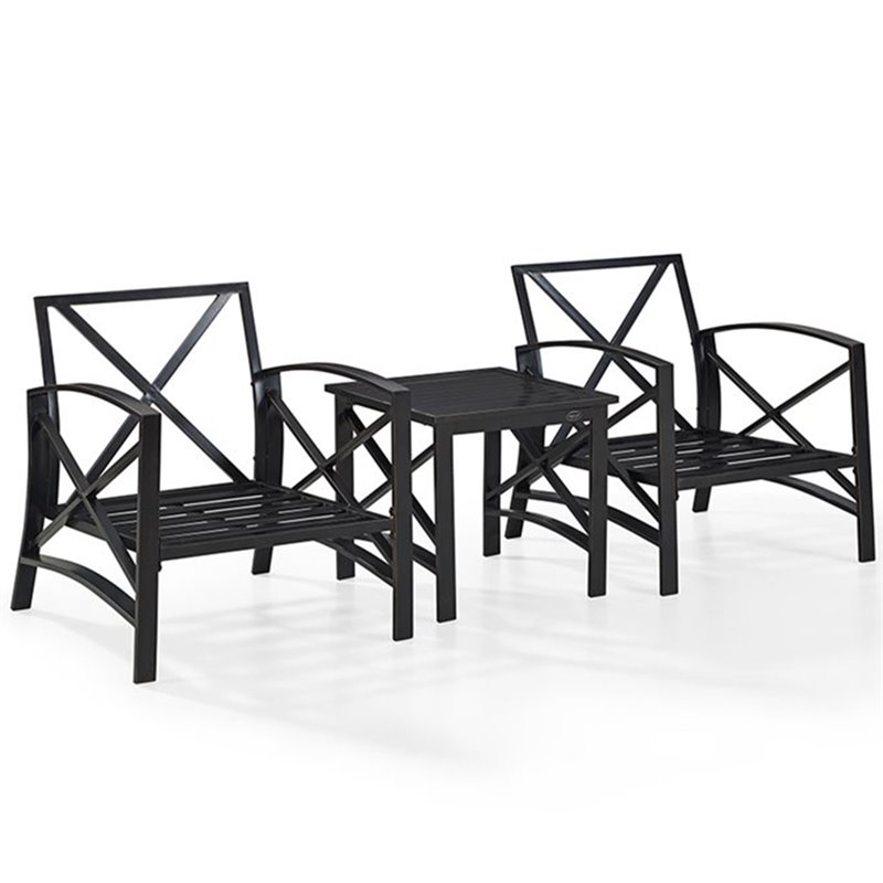 Crosley Furniture Kaplan 3Pc Fabric Conversation Set in Oil Bronze/Mist Green