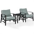 Crosley Furniture Kaplan 3Pc Fabric Conversation Set in Oil Bronze/Mist Green