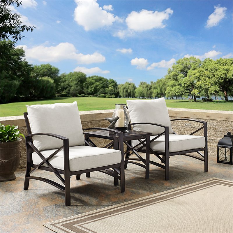 Crosley Furniture Kaplan 3Pc Fabric Conversation Set in Oil Bronze/Oatmeal