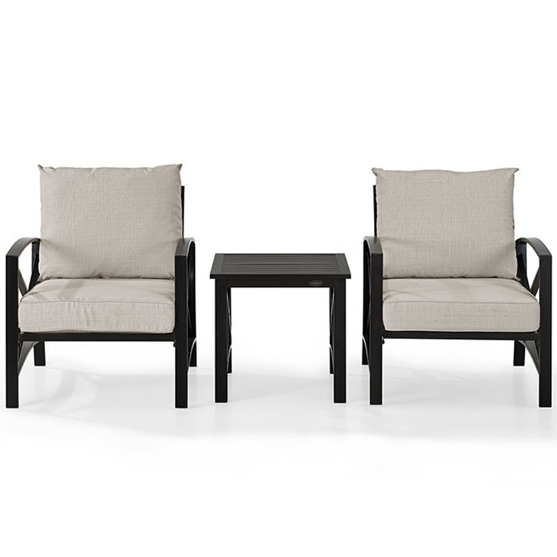 Crosley Furniture Kaplan 3Pc Fabric Conversation Set in Oil Bronze/Oatmeal