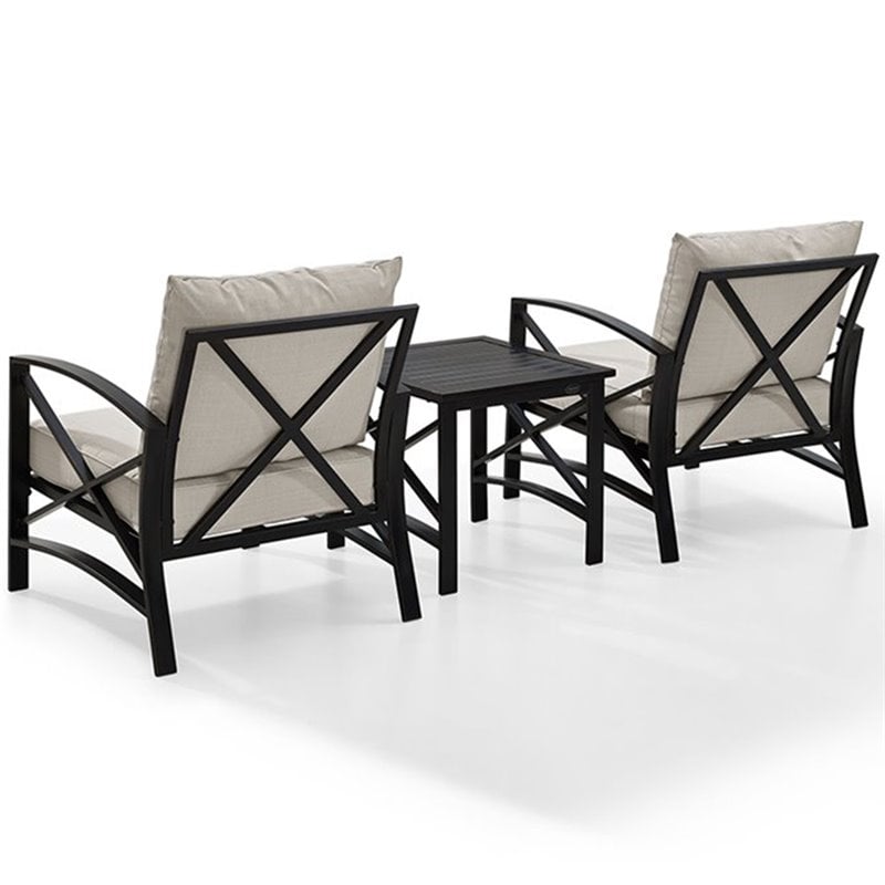 Crosley Furniture Kaplan 3Pc Fabric Conversation Set in Oil Bronze/Oatmeal