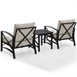 Crosley Furniture Kaplan 3Pc Fabric Conversation Set in Oil Bronze/Oatmeal
