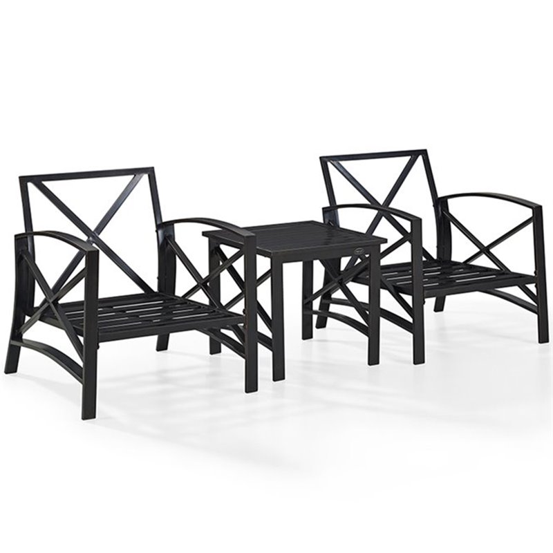 Crosley Furniture Kaplan 3Pc Fabric Conversation Set in Oil Bronze/Oatmeal