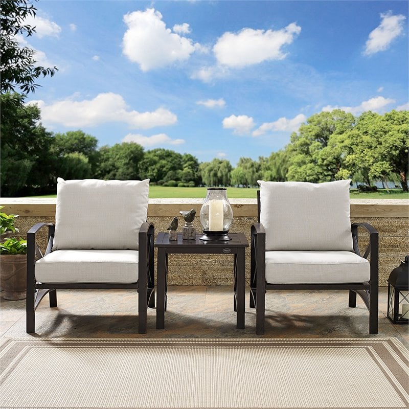 Crosley Furniture Kaplan 3Pc Fabric Conversation Set in Oil Bronze/Oatmeal