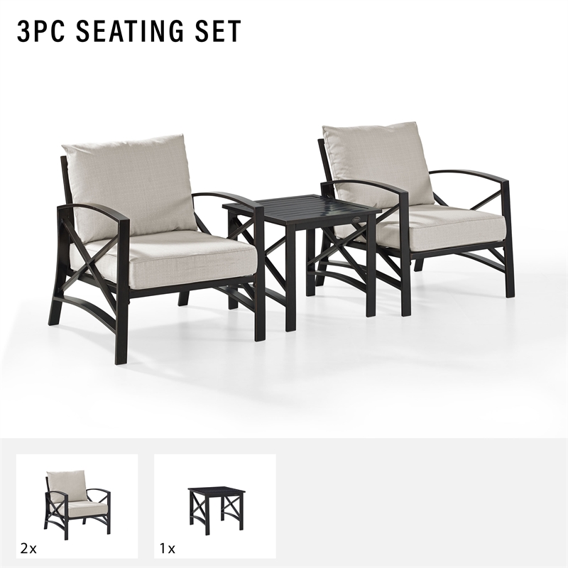 Crosley Furniture Kaplan 3Pc Fabric Conversation Set in Oil Bronze/Oatmeal