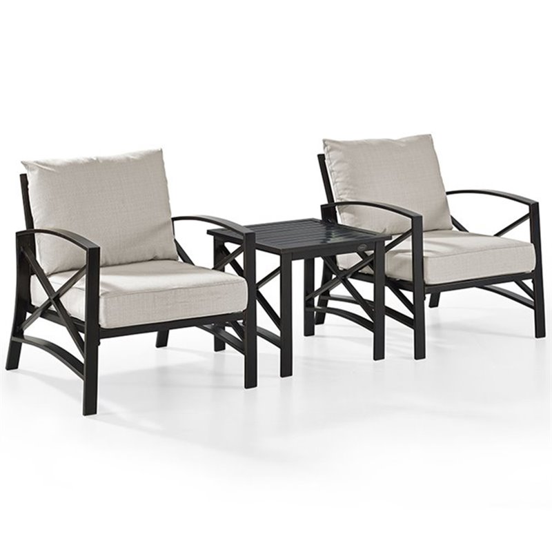 Crosley Furniture Kaplan 3Pc Fabric Conversation Set in Oil Bronze/Oatmeal
