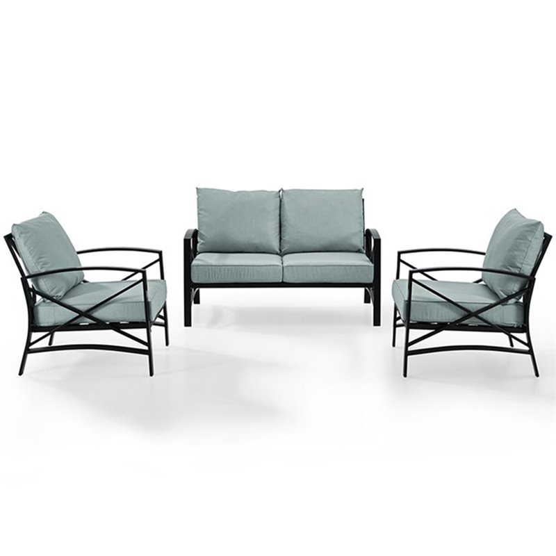 Crosley Furniture Kaplan 3Pc Fabric Sofa Set in Oil Rubbed Bronze/Mist Green
