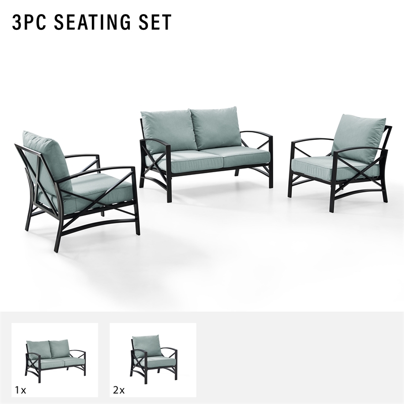 Crosley Furniture Kaplan 3Pc Fabric Sofa Set in Oil Rubbed Bronze/Mist Green