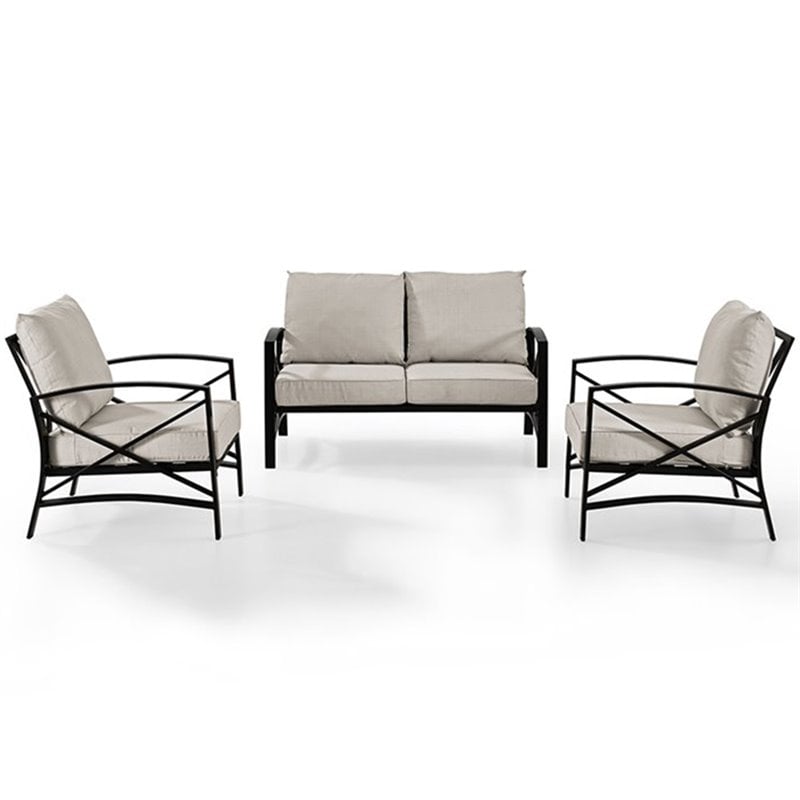 Crosley Furniture Kaplan 3Pc Fabric Sofa Set in Oil Rubbed Bronze and Oatmeal