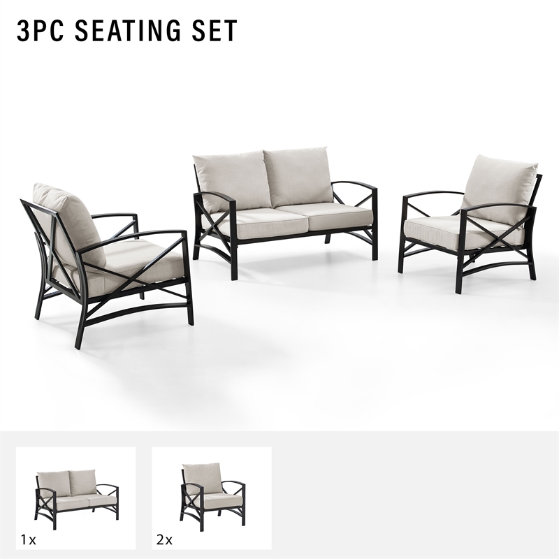 Crosley Furniture Kaplan 3Pc Fabric Sofa Set in Oil Rubbed Bronze and Oatmeal