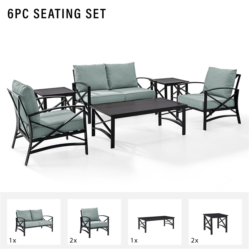 Crosley Furniture Kaplan 6Pc Fabric Sofa Set in Oil Rubbed Bronze/Mist Green