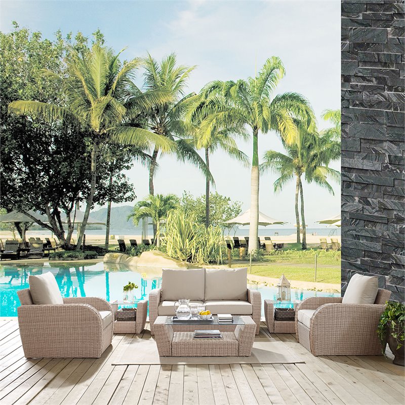 Crosley St Augustine 6 Piece Wicker Patio Sofa Set In Oatmeal Wicker Patio Sofa Set In Oatmeal