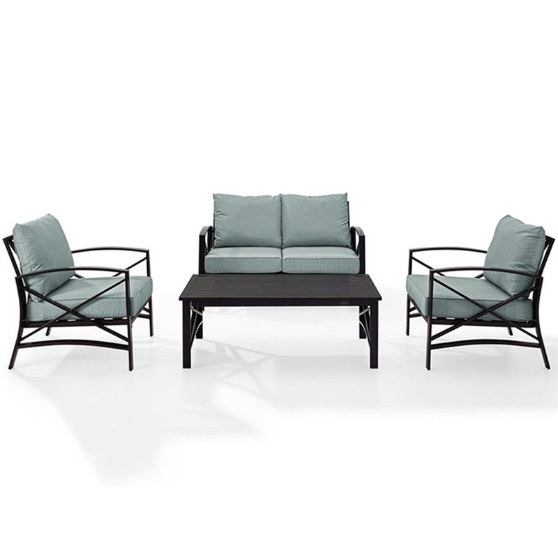 Crosley Furniture Kaplan 4Pc Fabric Sofa Set in Oil Rubbed Bronze/Mist Green