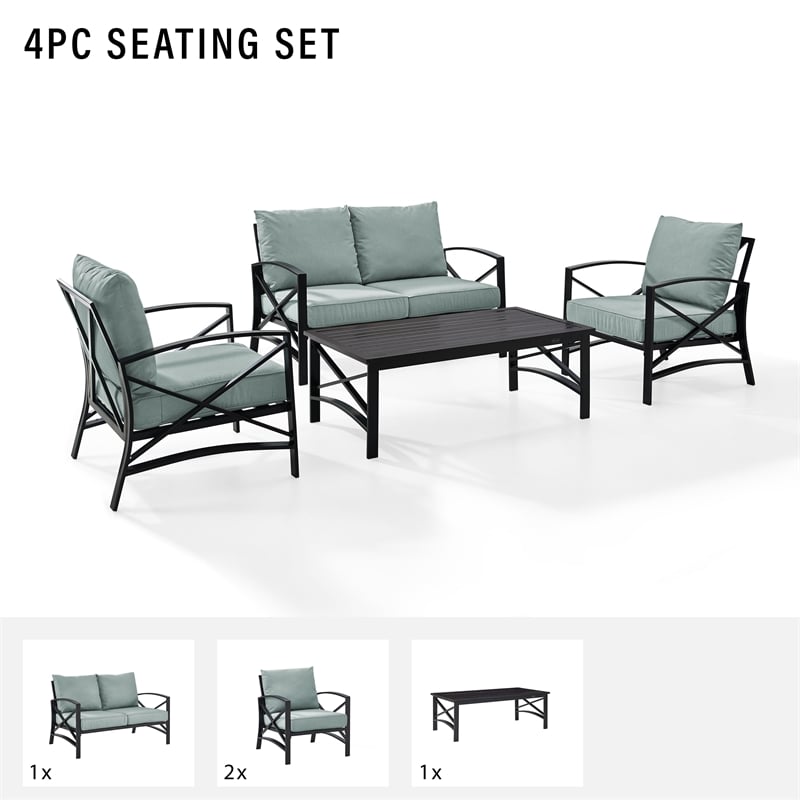 Crosley Furniture Kaplan 4Pc Fabric Sofa Set in Oil Rubbed Bronze/Mist Green