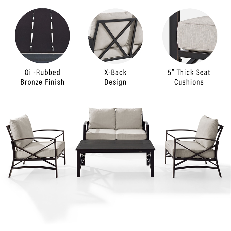Crosley Furniture Kaplan 4Pc Fabric Sofa Set in Oil Rubbed Bronze and Oatmeal