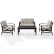 Crosley Furniture Kaplan 4Pc Fabric Sofa Set in Oil Rubbed Bronze and Oatmeal