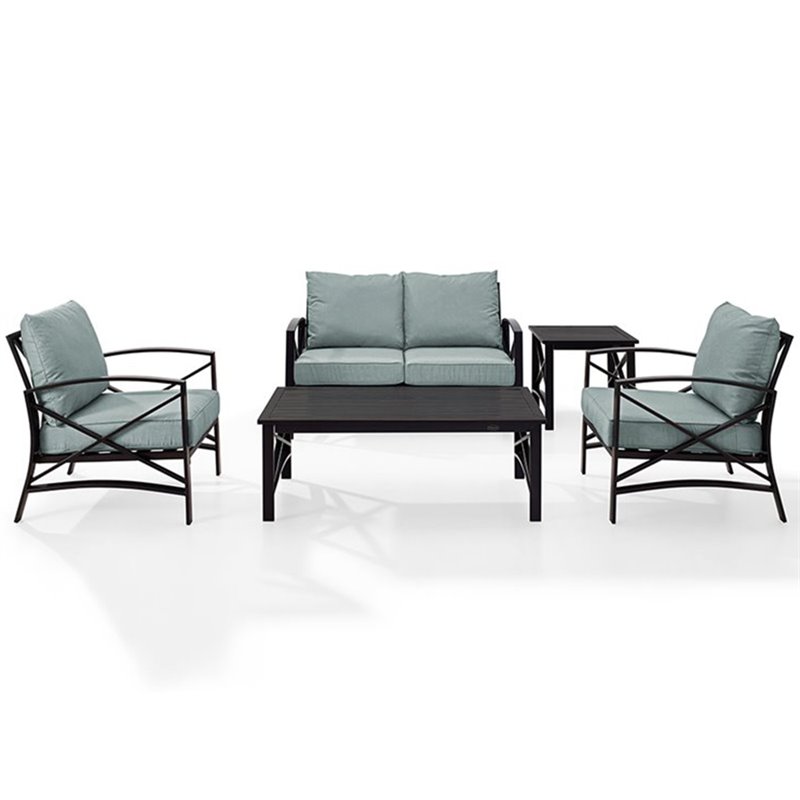 Crosley Furniture Kaplan 5Pc Fabric Sofa Set in Oil Rubbed Bronze/Mist Green