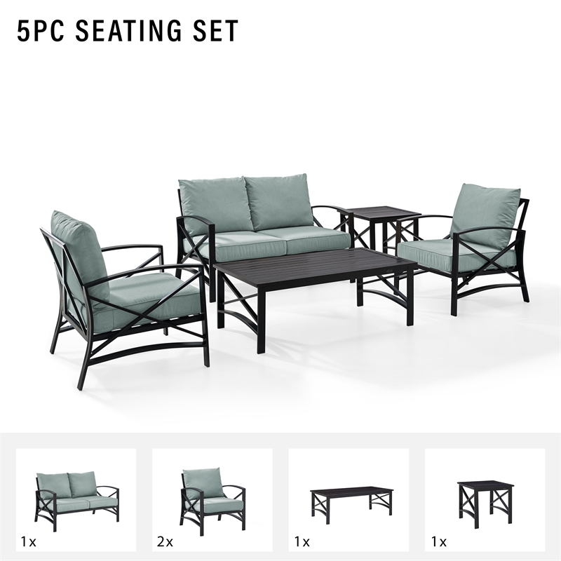 Crosley Furniture Kaplan 5Pc Fabric Sofa Set in Oil Rubbed Bronze/Mist Green