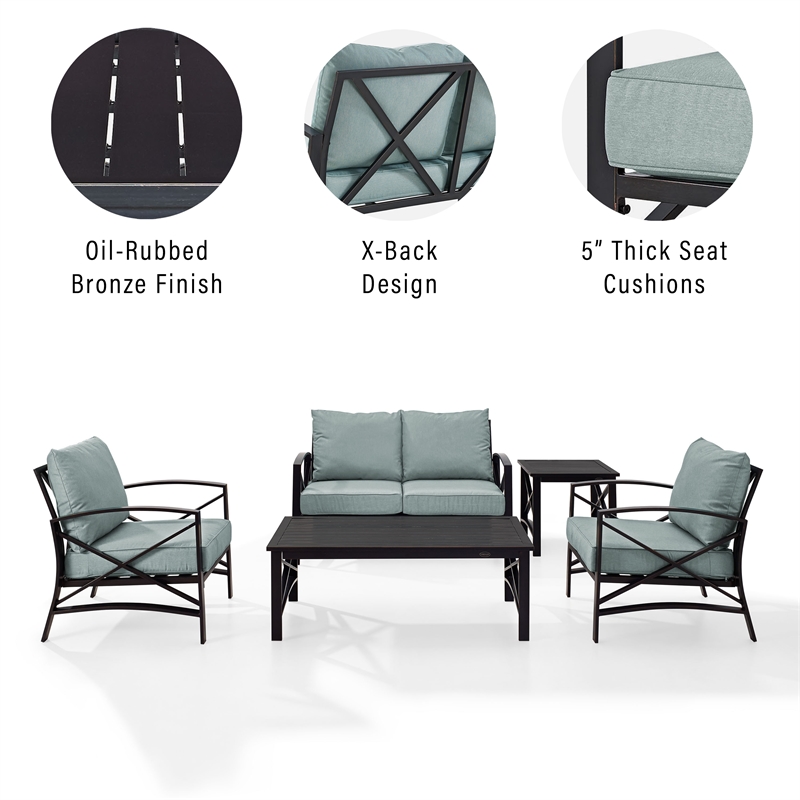 Crosley Furniture Kaplan 5Pc Fabric Sofa Set in Oil Rubbed Bronze/Mist Green