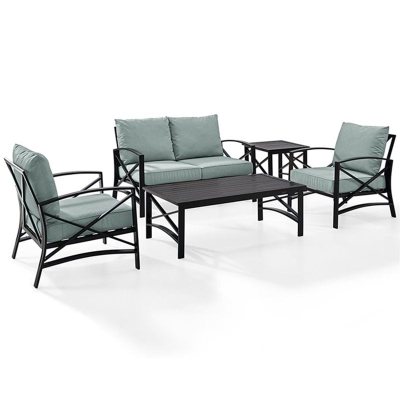 Crosley Furniture Kaplan 5Pc Fabric Sofa Set in Oil Rubbed Bronze/Mist Green