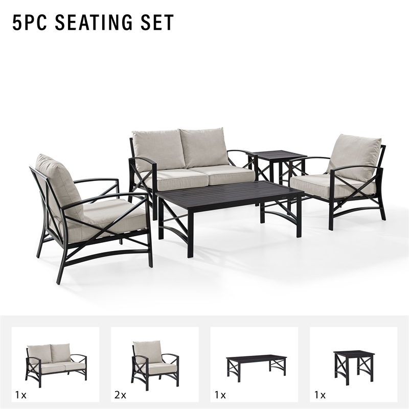 Crosley Furniture Kaplan 5Pc Fabric Sofa Set in Oil Rubbed Bronze and Oatmeal