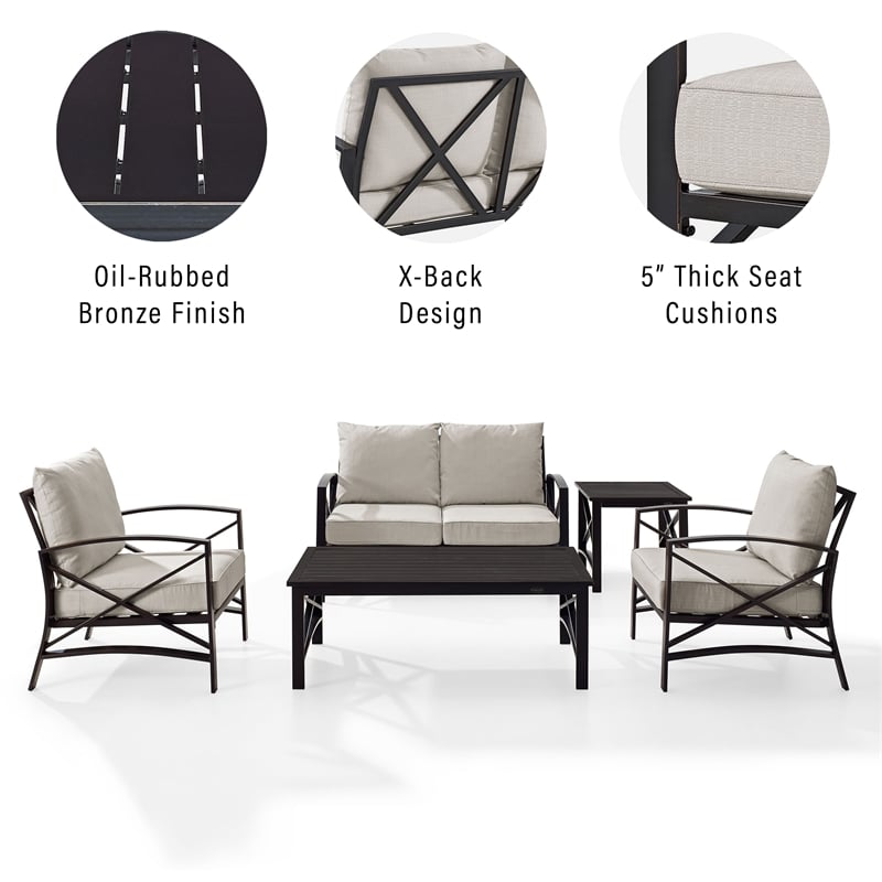 Crosley Furniture Kaplan 5Pc Fabric Sofa Set in Oil Rubbed Bronze and Oatmeal