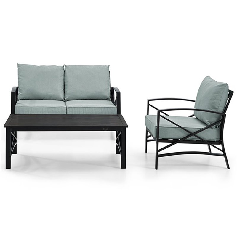 Crosley Furniture Kaplan 3Pc Fabric Sofa Set in Oil Rubbed Bronze/Mist Green