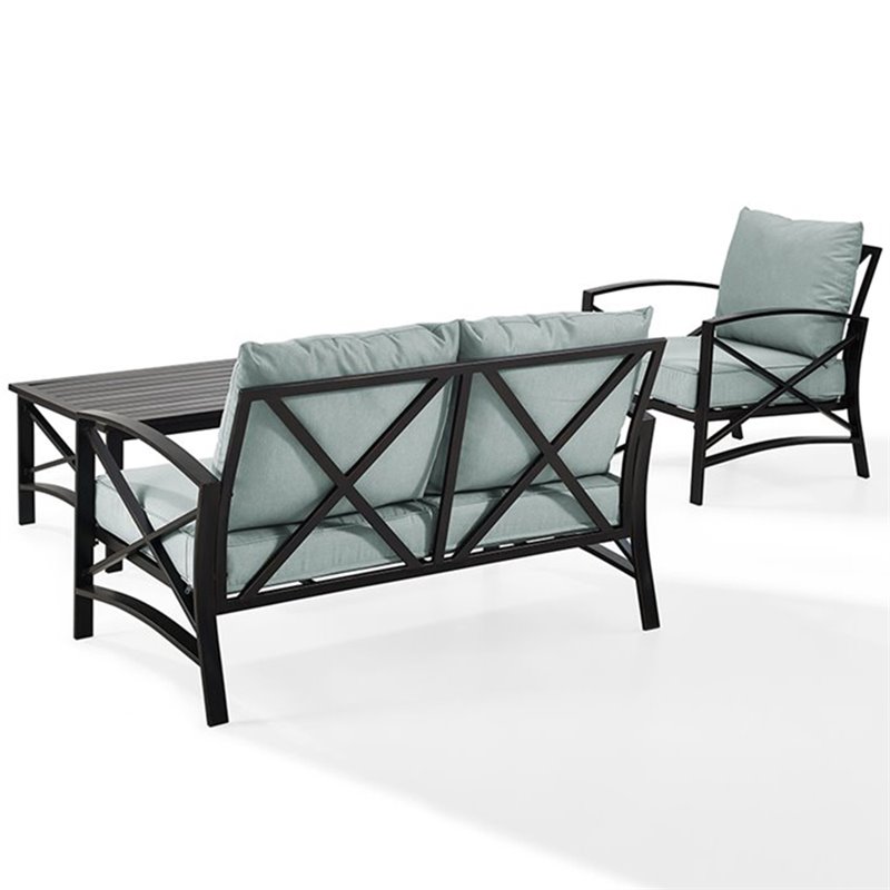 Crosley Furniture Kaplan 3Pc Fabric Sofa Set in Oil Rubbed Bronze/Mist Green