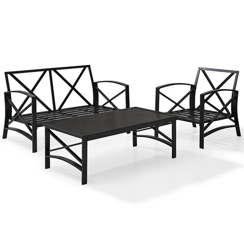 Crosley Furniture Kaplan 3Pc Fabric Sofa Set in Oil Rubbed Bronze/Mist Green